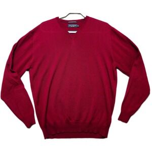 CAP HORN Luxury Italian Merino Wool V Neck Sweater Mens 2XL Red Pullover